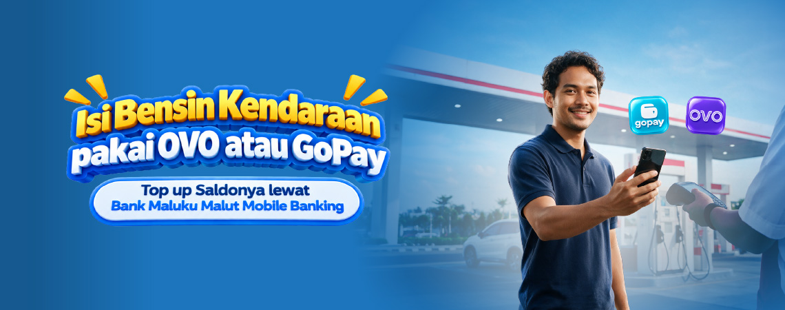 Isi Bensin Kendaraan pakai OVO atau GoPay,  Top up Saldonya lewat Bank Maluku Malut Mobile Banking