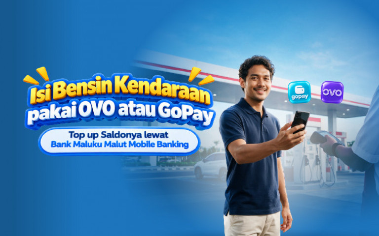 Isi Bensin Kendaraan pakai OVO atau GoPay,  Top up Saldonya lewat Bank Maluku Malut Mobile Banking